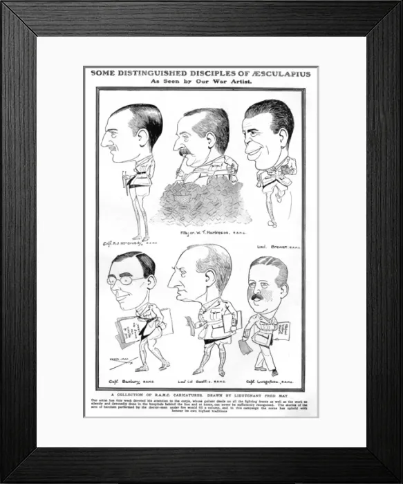 Framed Print : Royal Army Medical Corps caricatures by Fred May Framed Print : Royal Army Medical Corps caricatures by Fred May