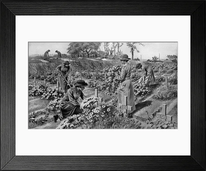 Framed Print : Women gardeners tending soldiers graves, World War One