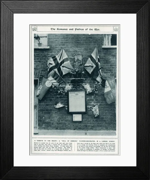 Framed Print : A tribute to the brave in an East London street, WW1 Framed Print : A tribute to the brave in an East London street, WW1