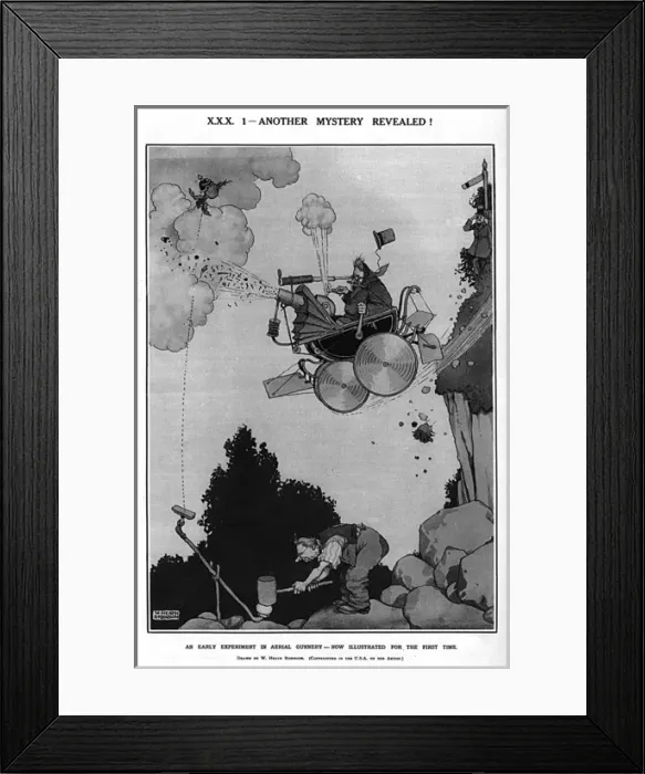 Framed Print : Early experiment in aerial gunnery by Heath Robinson Framed Print : Early experiment in aerial gunnery by Heath Robinson