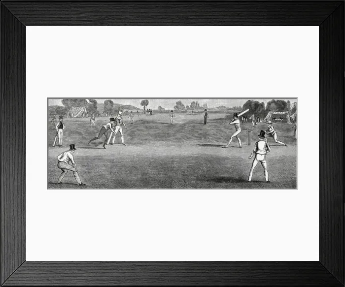 Framed Print : A county cricket match in progress in costumes of the period Framed Print : A county cricket match in progress in costumes of the period