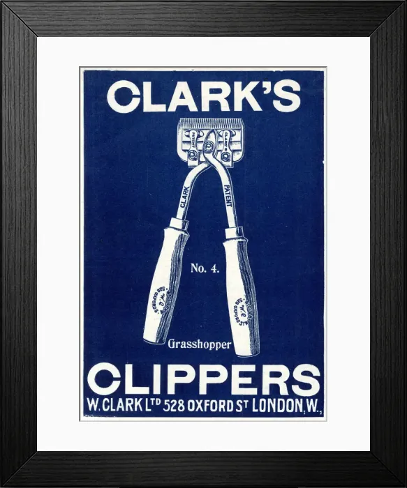 Framed Print : Advert for Clarks grasshopper clippers 1908 Framed Print : Advert for Clarks grasshopper clippers 1908