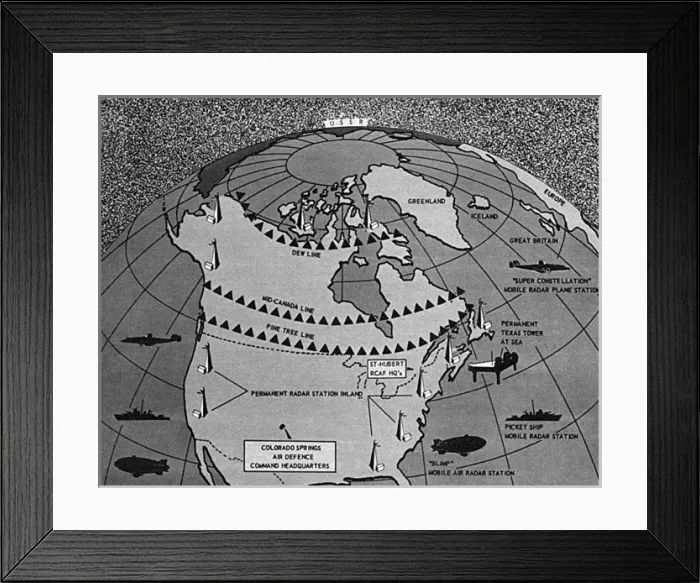 Framed Print : Map showing distant early warning line for defence Framed Print : Map showing distant early warning line for defence