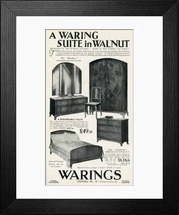 Framed Print : Advert for Waring furniture suite in walnut 1930 Framed Print : Advert for Waring furniture suite in walnut 1930