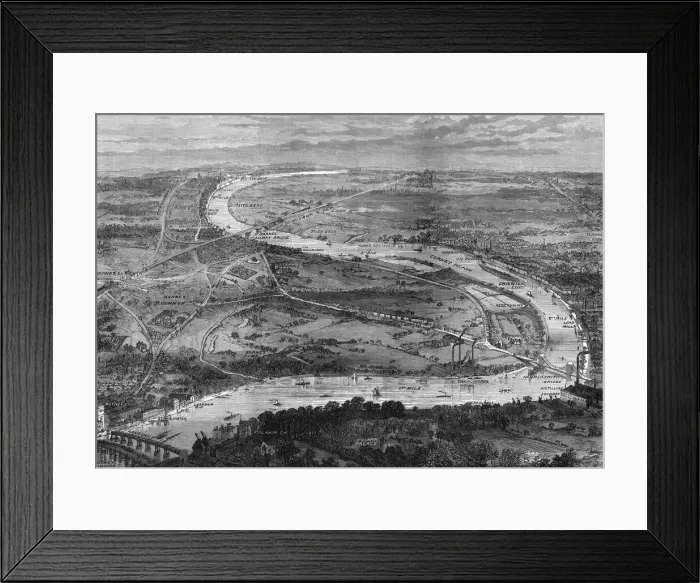 Framed Print : Bird s-eye view of the Oxford and Cambridge boat-race course