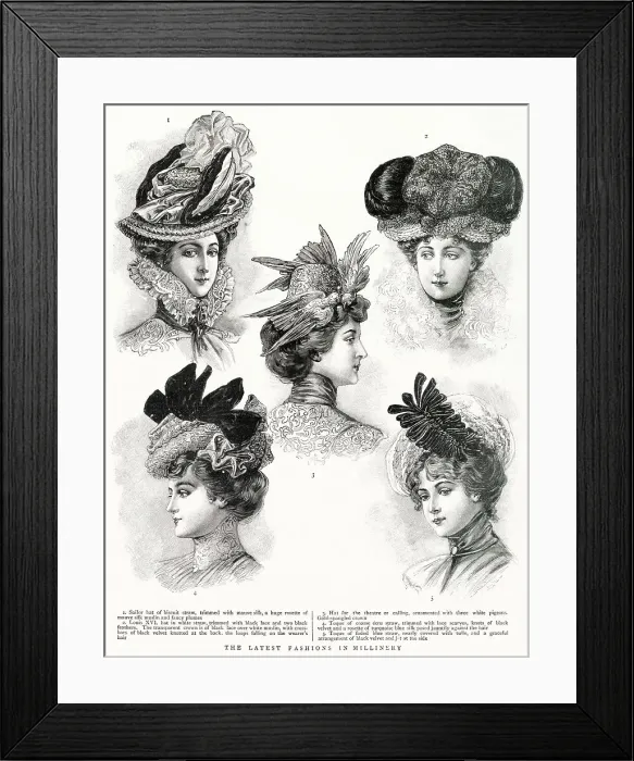 Framed Print : A selection of late Victorian hats for women. Date: 1900 Framed Print : A selection of late Victorian hats for women. Date: 1900