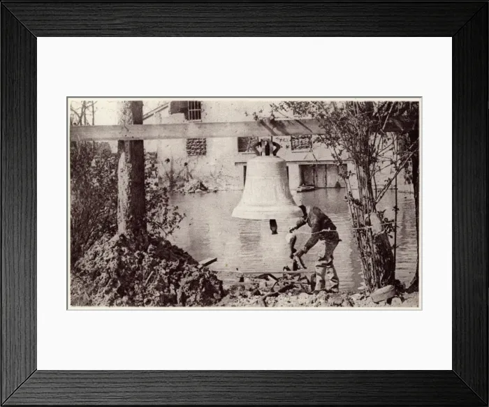 Framed Print : French church bell used as gas warning alarm, 1917, WW1 Framed Print : French church bell used as gas warning alarm, 1917, WW1