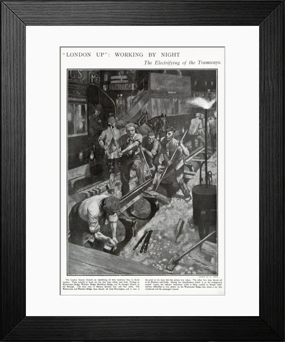 Framed Print : Four lines in South London are being fitted with trams by the London County Council Framed Print : Four lines in South London are being fitted with trams by the London County Council