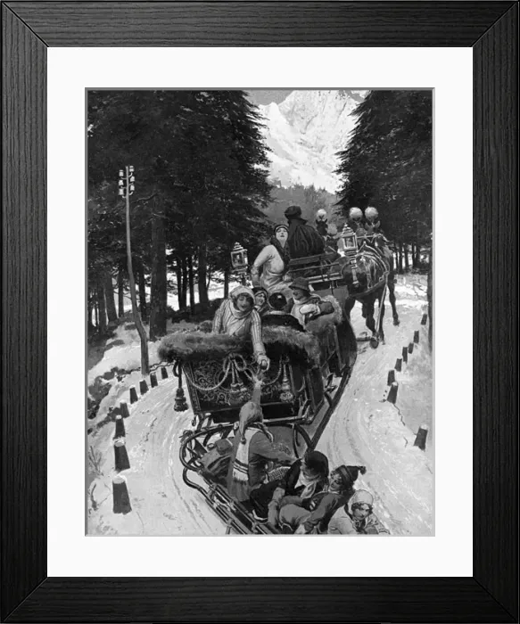 Framed Print : Swiss Winter Tailing scene with horse-drawn sledge