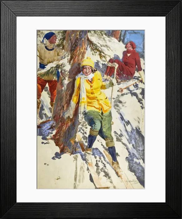 Framed Print : Skiing party taking a short cut back to St Moritz Framed Print : Skiing party taking a short cut back to St Moritz