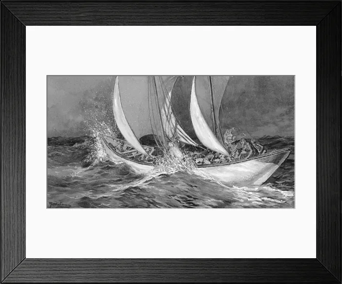 Framed Print : Sailing boat in choppy sea with crew on board