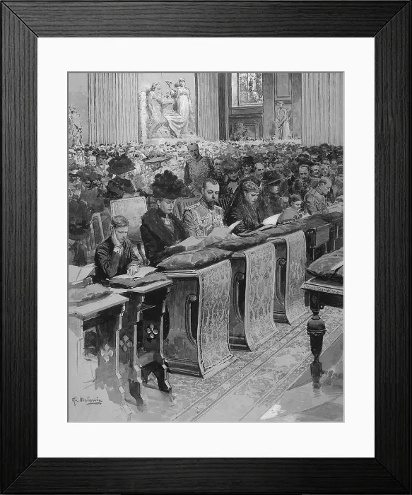 Framed Print : George V, Queen Mary and family at funeral service Framed Print : George V, Queen Mary and family at funeral service