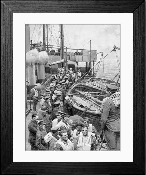Framed Print : Army personnel on board ship, WW1