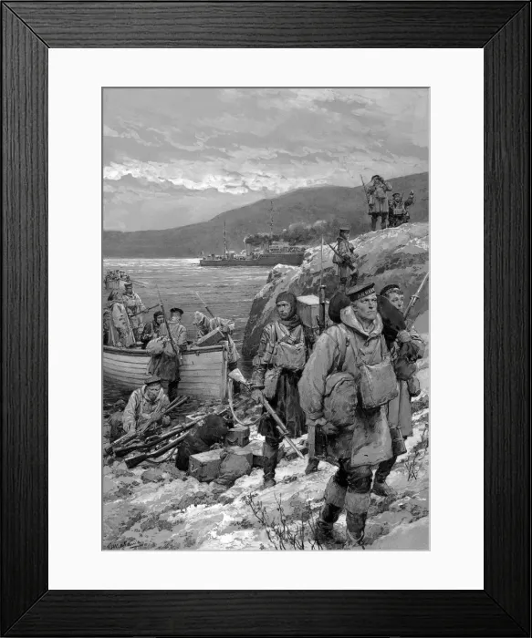 Framed Print : Sailors landed on a beach, WW2 Framed Print : Sailors landed on a beach, WW2