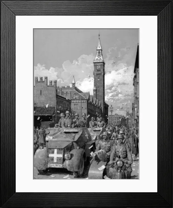 Framed Print : German troops driving down a street, WW2 Framed Print : German troops driving down a street, WW2
