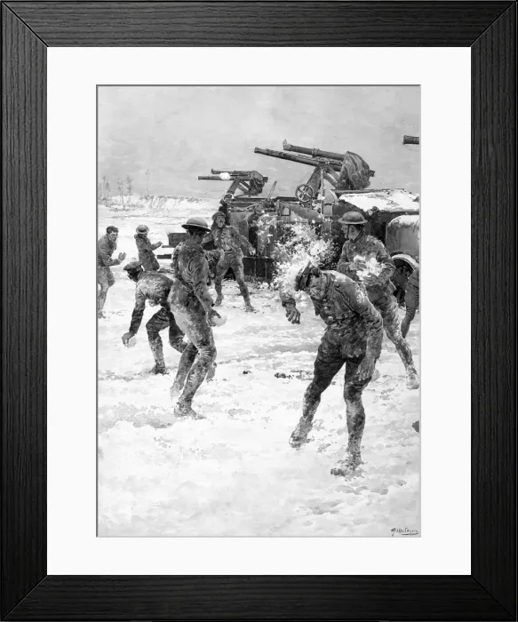Framed Print : Soldiers throwing snowballs, WW1 Framed Print : Soldiers throwing snowballs, WW1