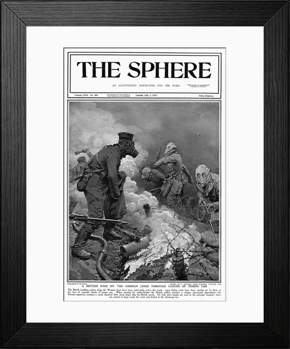 Framed Print : Soldiers on Western Front with gas masks, WW1