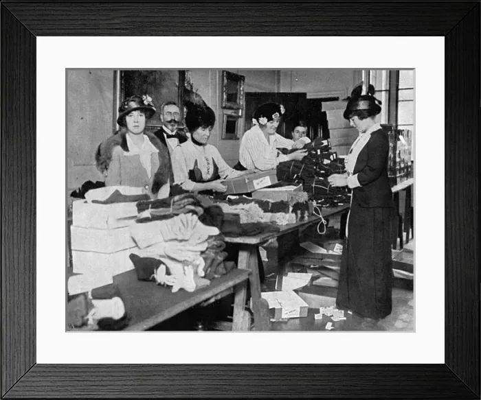 Framed Print : Countess Zia and Nada Torby packing mittens for troops, WW1 Framed Print : Countess Zia and Nada Torby packing mittens for troops, WW1