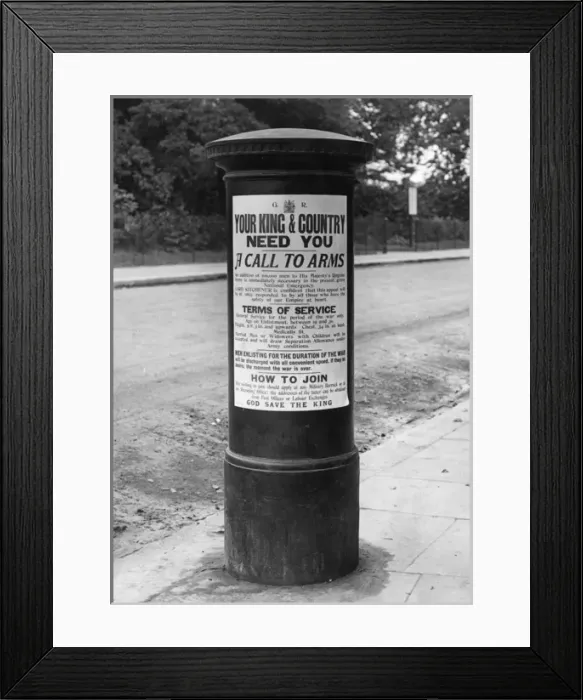 Framed Print : Recruitment poster on post box, WW1 Framed Print : Recruitment poster on post box, WW1