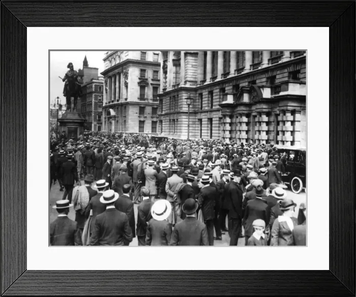 Framed Print : Crowds gathered outside War Office in August 1914, WW1