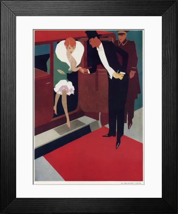 Framed Print : Stepping on a red carpet, 1920s couple in evening dress Framed Print : Stepping on a red carpet, 1920s couple in evening dress