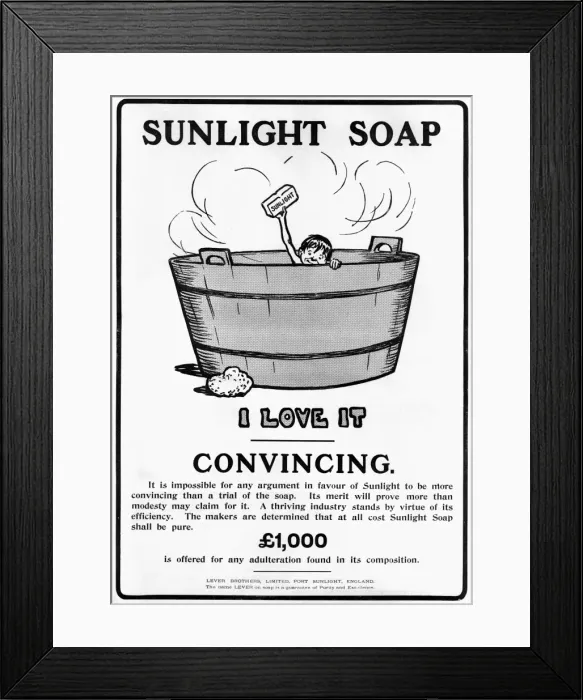 Framed Print : Sunlight Soap advertisement Framed Print : Sunlight Soap advertisement