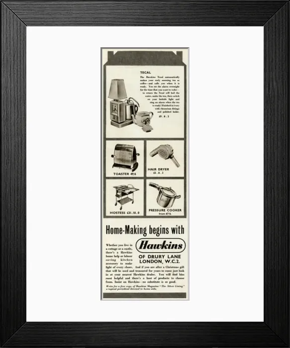 Framed Print : Advert for Hawkins kitchen accessories 1952 Framed Print : Advert for Hawkins kitchen accessories 1952