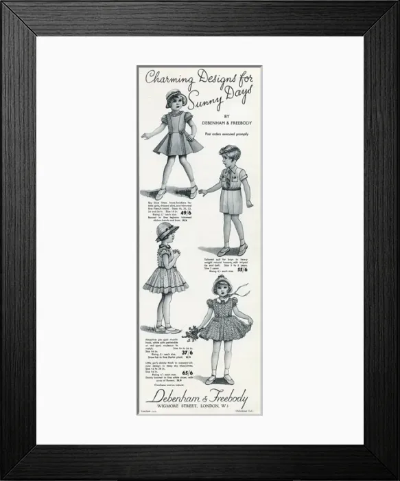 Framed Print : Advert for Debenham & Freebody childrens summer wear 1939