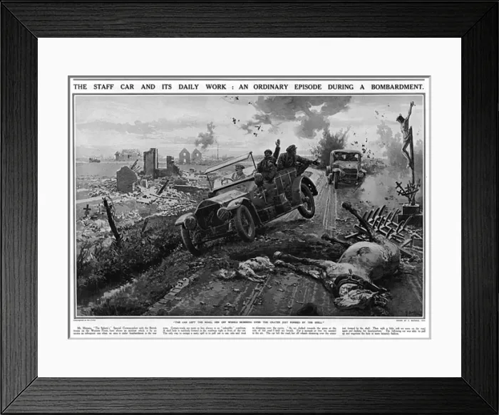 Framed Print : British staff car avoids shell hole Framed Print : British staff car avoids shell hole