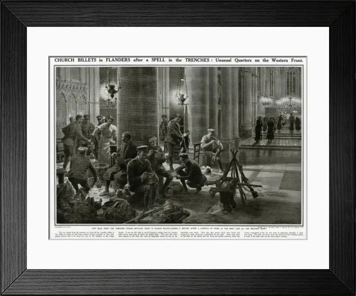 Framed Print : British troops in church billets in Flanders, WW1 Framed Print : British troops in church billets in Flanders, WW1