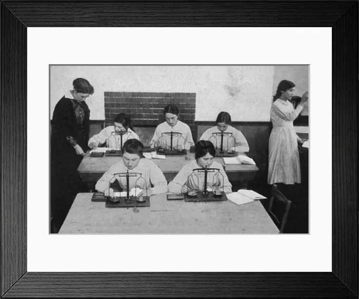 Framed Print : Students at a school for women chemists, WW1 Framed Print : Students at a school for women chemists, WW1