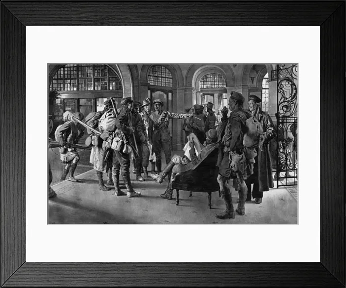 Framed Print : Entrance hall of the Union Jack Club by Matania, WW1 Framed Print : Entrance hall of the Union Jack Club by Matania, WW1