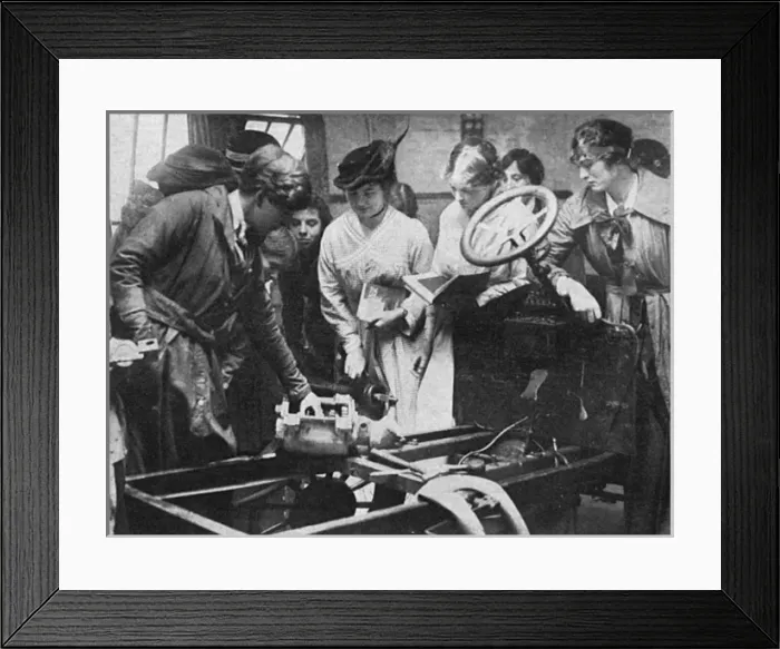 Framed Print : Women at a car mechanics class, WW1 Framed Print : Women at a car mechanics class, WW1