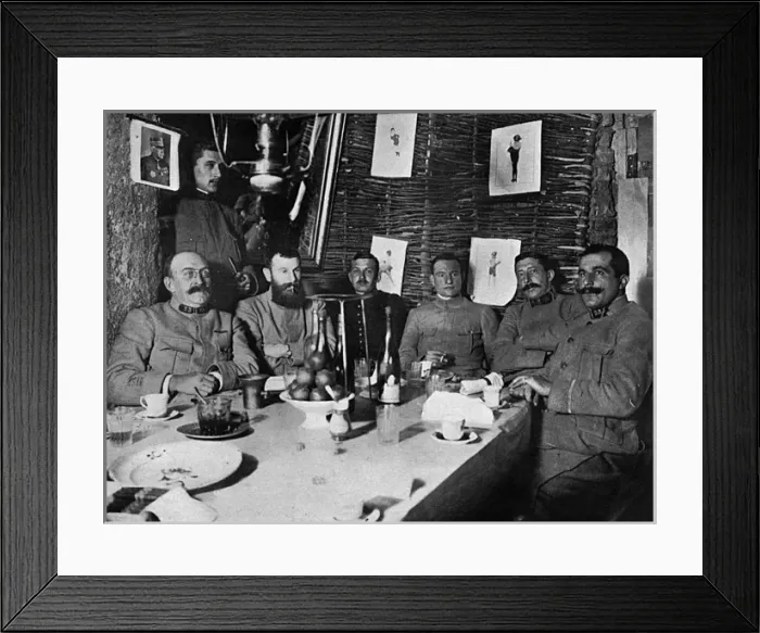 Framed Print : French officers in an underground shelter, WW1 Framed Print : French officers in an underground shelter, WW1