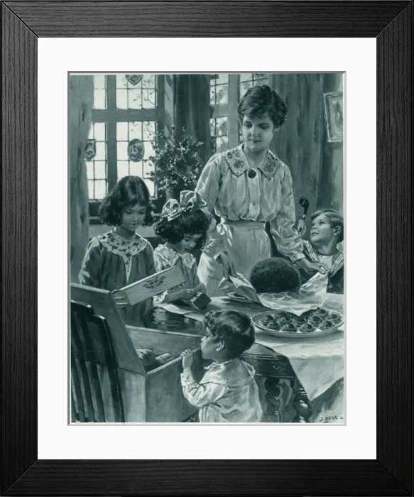 Framed Print : Daddys Christmas Dinner by Samuel Begg, WW1