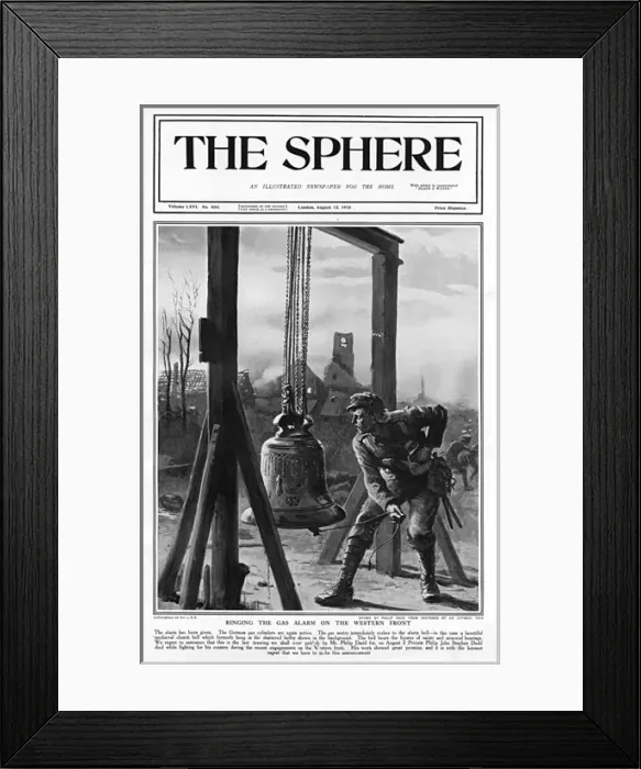Framed Print : Ringing the gas alarm on the Western Front by Philip Dadd