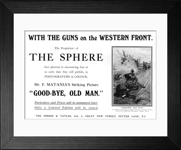 Framed Print : Ad for Goodbye, Old Man by Matania, WW1 Framed Print : Ad for Goodbye, Old Man by Matania, WW1