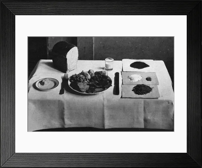 Framed Print : Daily rations for enemy prisoners of war in England, WW1 Framed Print : Daily rations for enemy prisoners of war in England, WW1