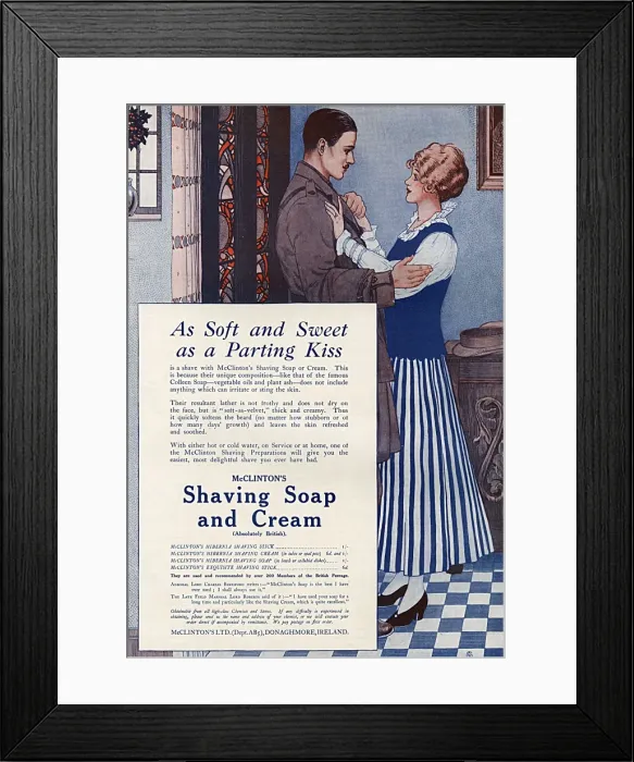 Framed Print : McClintons Shaving Soap advertisement, WW1 soldier