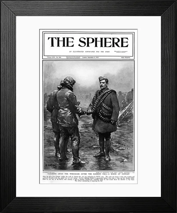 Framed Print : Sphere cover - Clearing away wreckage at Cuffley, WW1