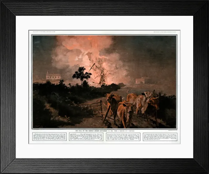 Framed Print : The Fall of the German airship L-21 by Fortunino Matania, WW1 Framed Print : The Fall of the German airship L-21 by Fortunino Matania, WW1