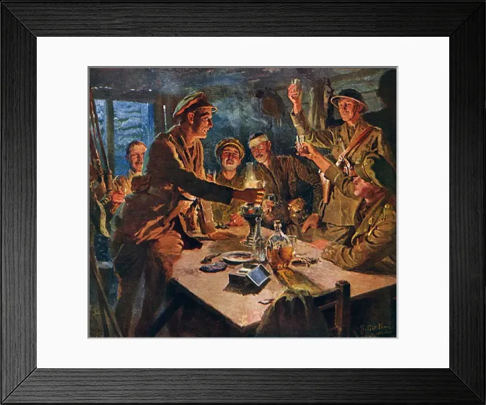 Framed Print : Well, Heres Luck! - British trench scene Framed Print : Well, Heres Luck! - British trench scene