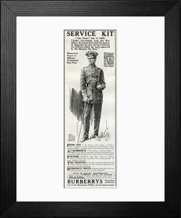Framed Print : Advert for Burberrys WWI service coats 1916