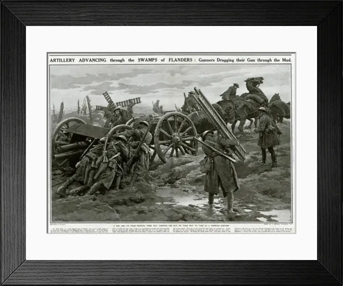 Framed Print : British artillery advances through Flanders mud Framed Print : British artillery advances through Flanders mud