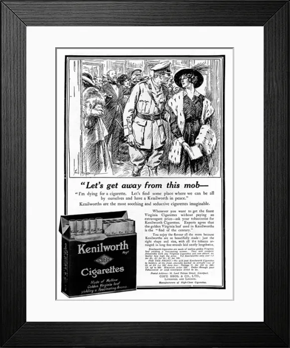 Framed Print : Kenilworth cigarettes advertisement, WW1 Framed Print : Kenilworth cigarettes advertisement, WW1