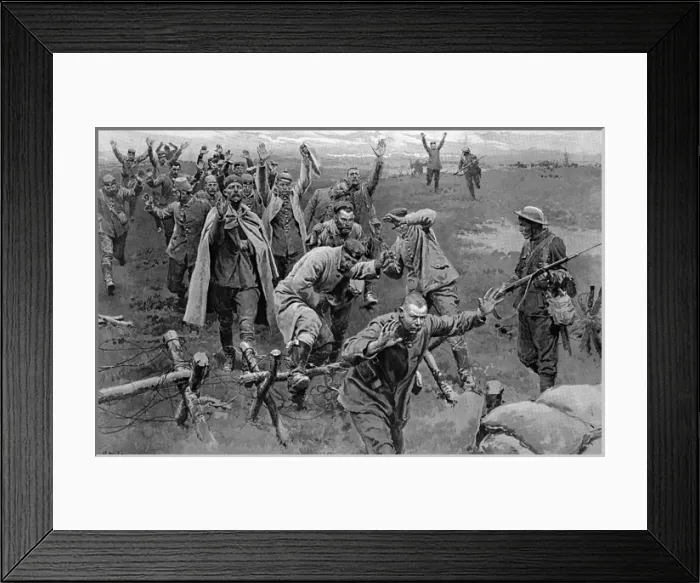 Framed Print : Germans surrendering, Western Front by Matania, WW1 Framed Print : Germans surrendering, Western Front by Matania, WW1