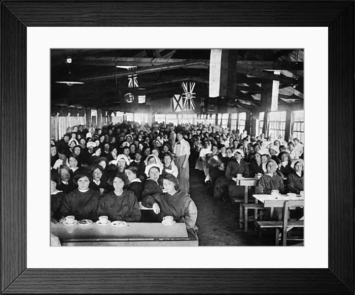 Framed Print : Tea Time in Dining Hall of National Control Canteen, WW1