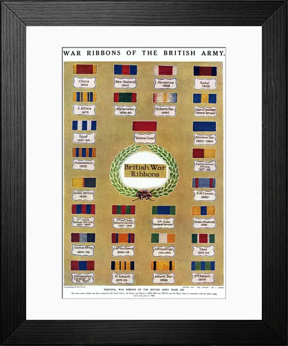 Framed Print : War Ribbons of the British Army, WW1 Framed Print : War Ribbons of the British Army, WW1