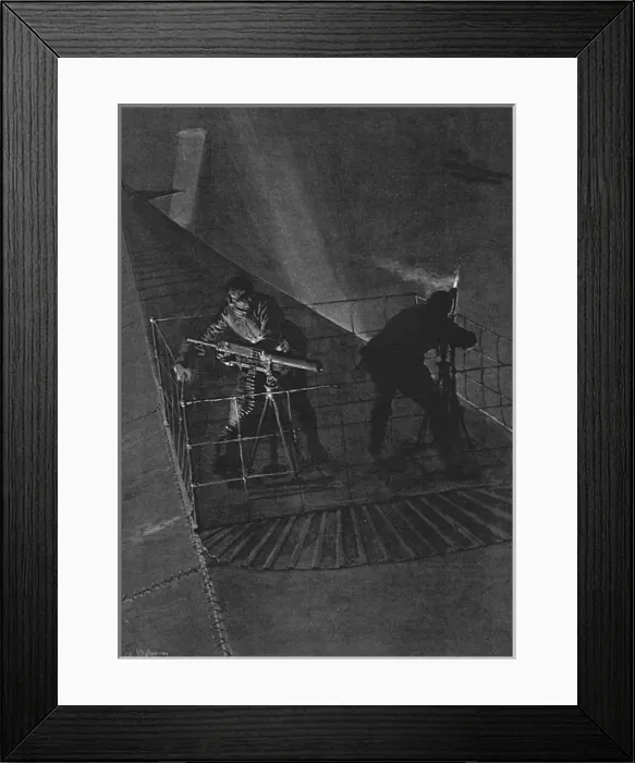 Framed Print : Zeppelin machine gunners by Matania, WW1