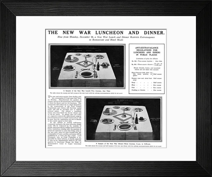 Framed Print : Restaurant restrictions during WW1 Framed Print : Restaurant restrictions during WW1